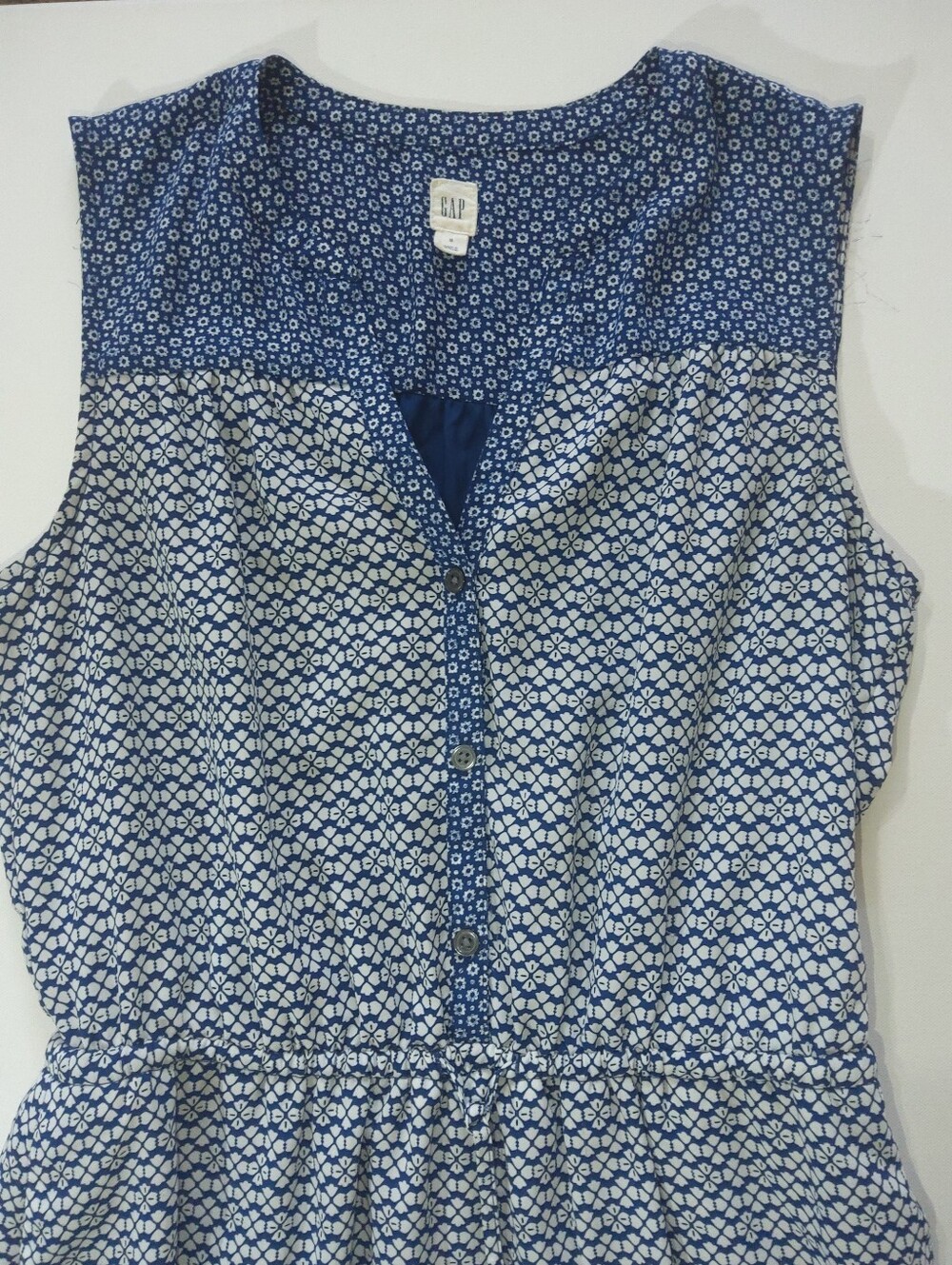 Gap Midi Dress Womens Size Small Blue White Geometric Coastal Casual Indie Boho - Picture 3 of 8